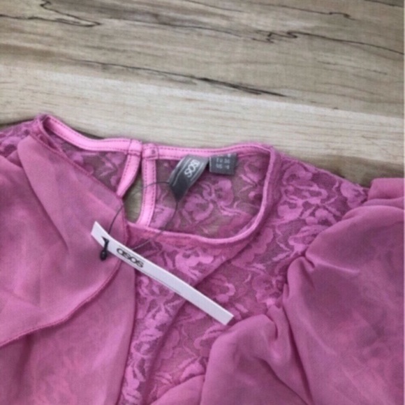 ASOS Pink Ruffle Lace Blouse - Picture 3 of 7